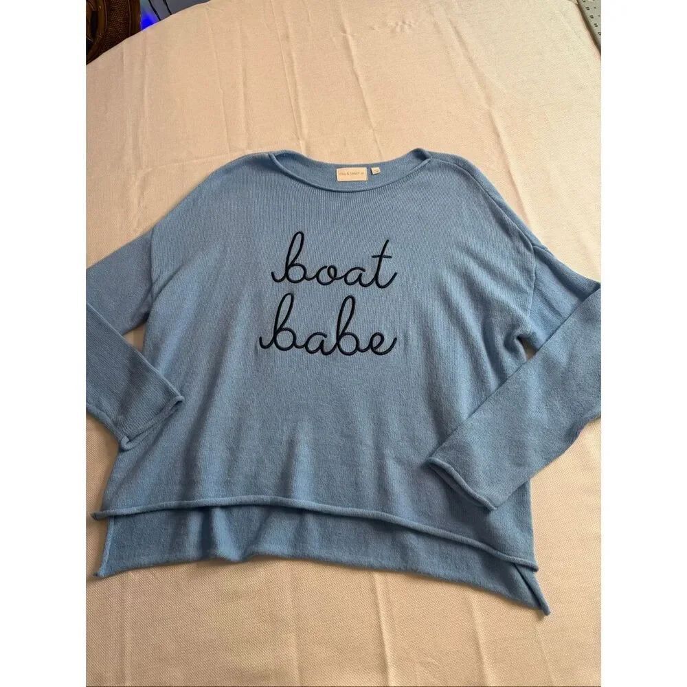 Mia & Tess Boat Babe Blue Sweater Size Small